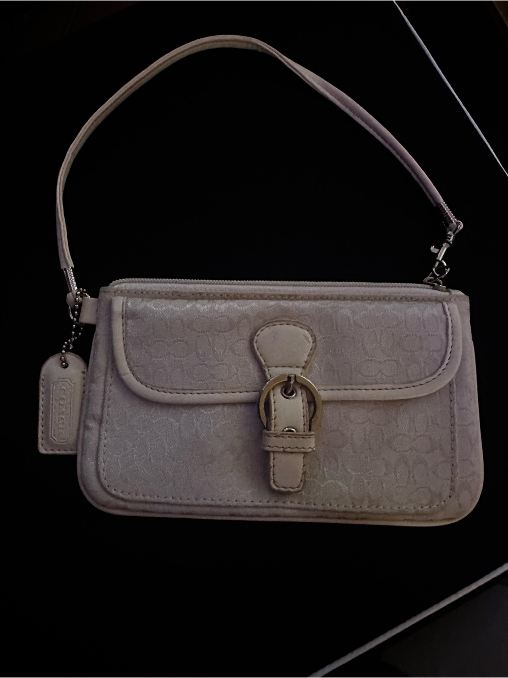 Coach Light Beige Signature Clutch with Buckle Detail